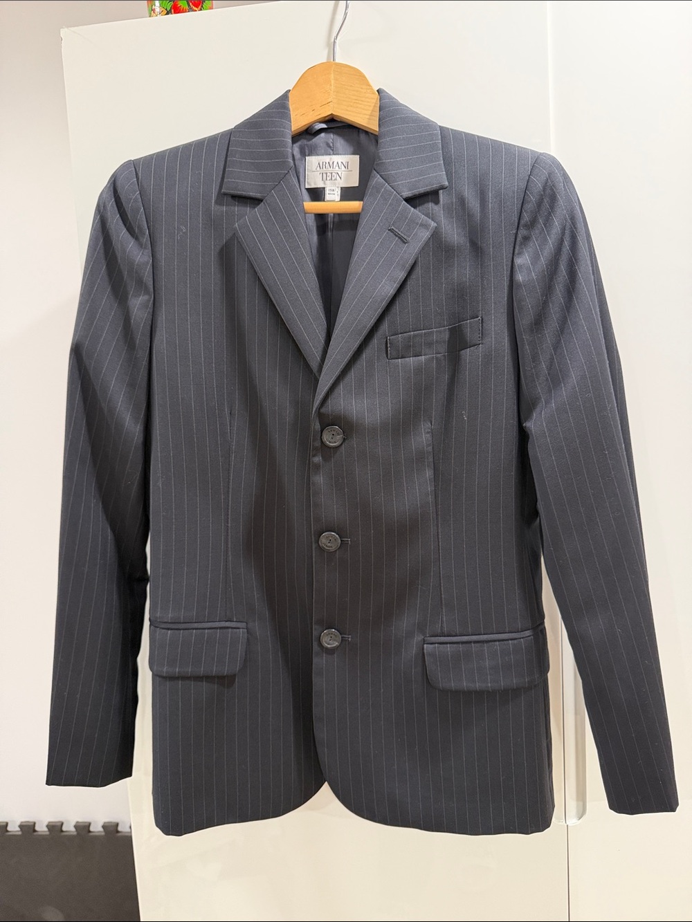 Armani Teen boy Dark Navy Pinstripe Suit Jacket sz 13A 160 cm